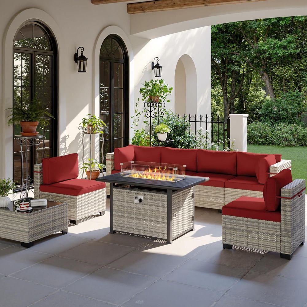Outdoor Furniture Fire Pit - 8-Piece Outdoor Patio Furniture Set with