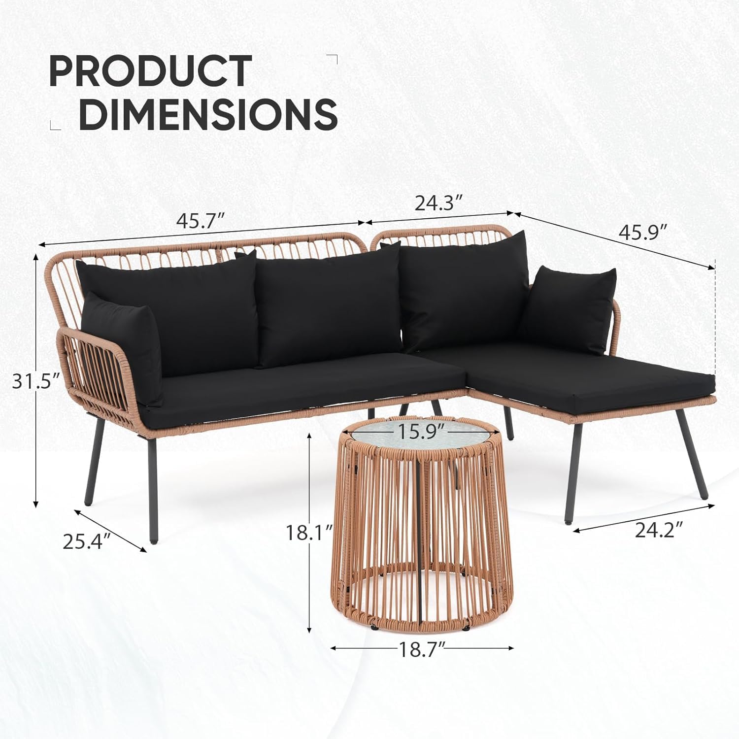 Outdoor Furniture L Shape - 3 Piece L Shaped Wicker Patio