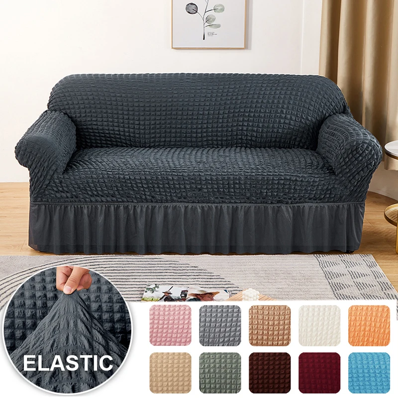 Outdoor Furniture L Shape - Seersucker Sofa Cover Elastic Sofa Slipcover