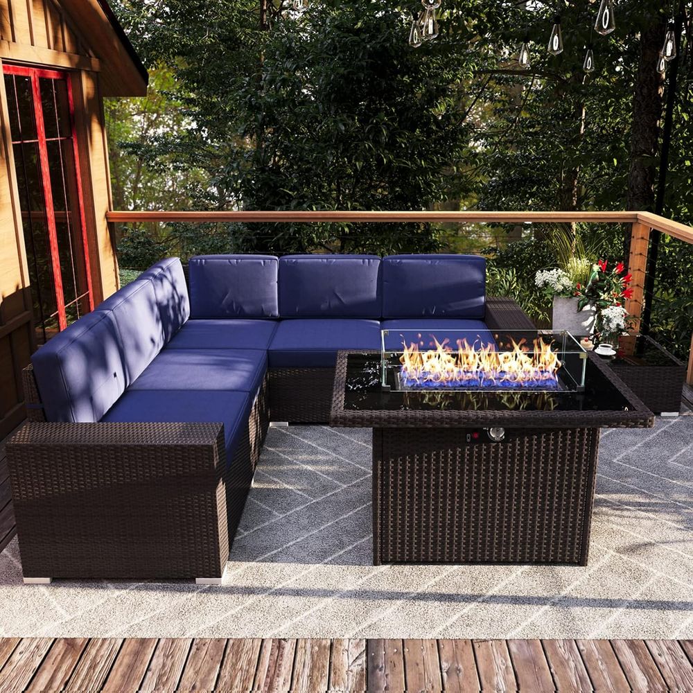 Outdoor Furniture Fire Pit - 7-Piece Outdoor Patio Furniture Set with