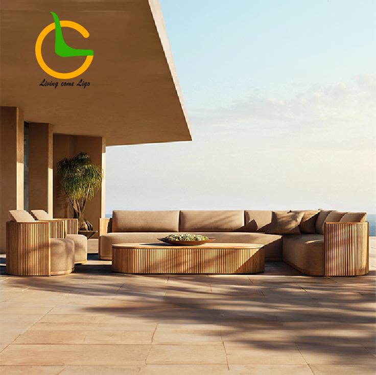 Outdoor Furniture L Shape - Luxury L-shaped Teak Wood Outdoor Sofa