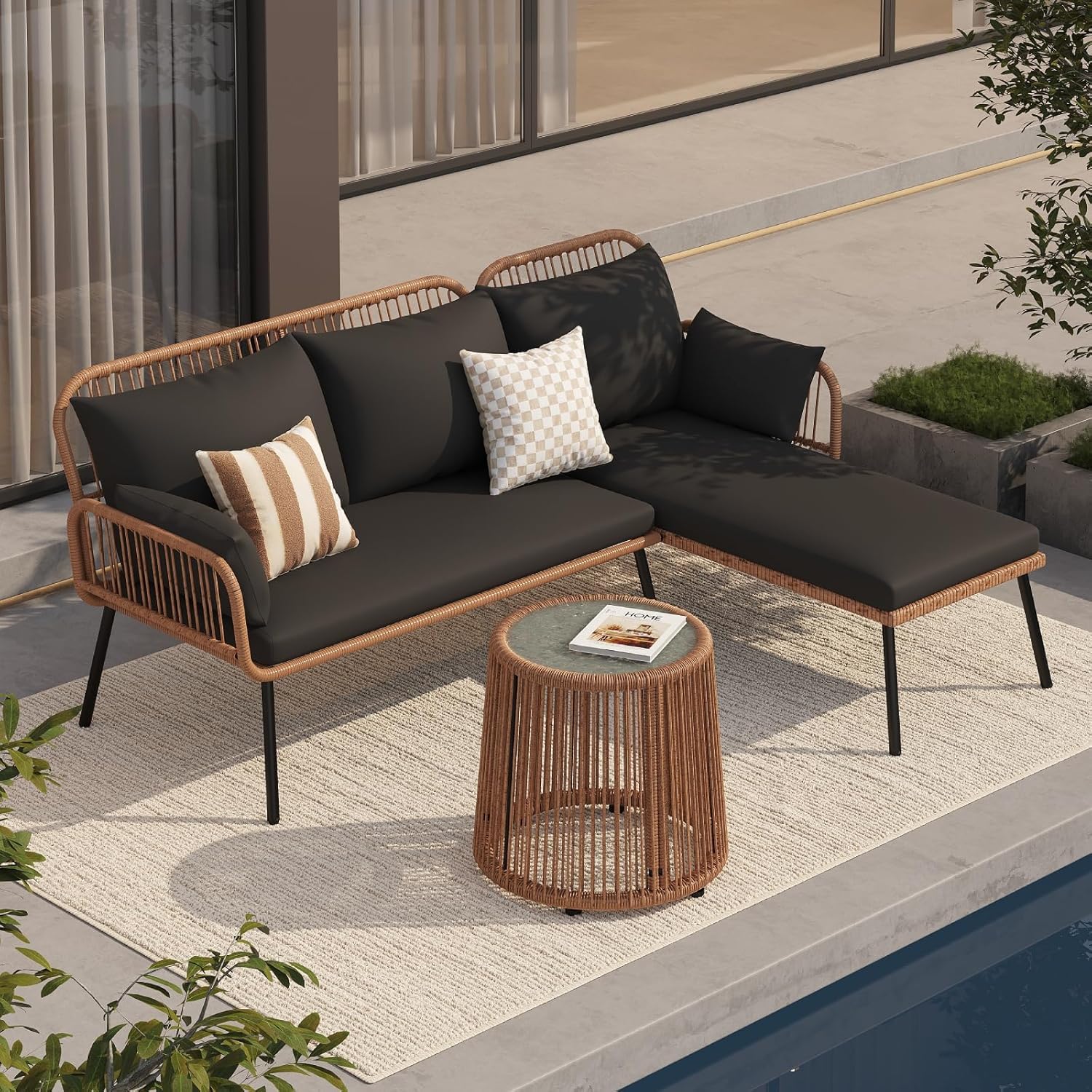 3 Piece L Shaped Wicker Patio  - Outdoor Furniture L Shape 评论和价格