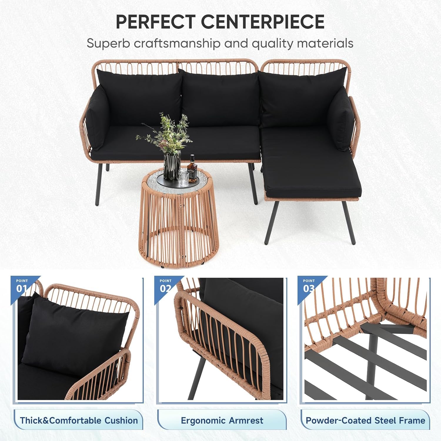 3 Piece L Shaped Wicker Patio  - Outdoor Furniture L Shape 评论和价格