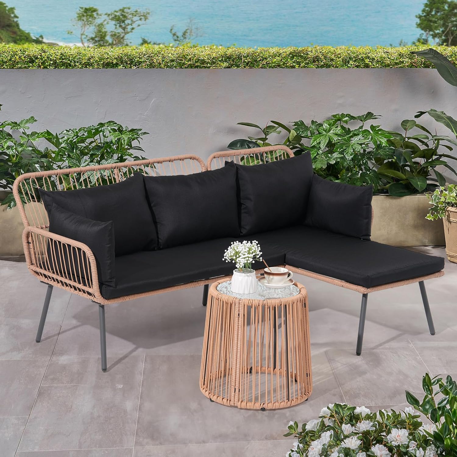 3 Piece L Shaped Wicker Patio  - Outdoor Furniture L Shape 评论和价格