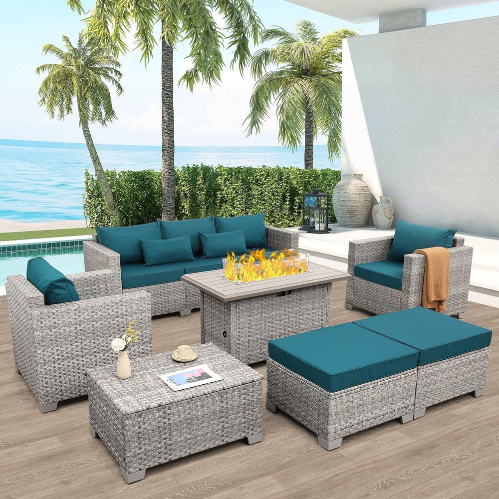 6-Piece Grey Wicker Outdoor Pa - Outdoor Furniture Fire Pit 评论和价格