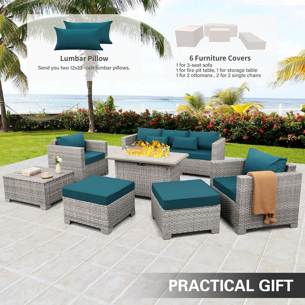 6-Piece Grey Wicker Outdoor Pa - Outdoor Furniture Fire Pit 评论和价格