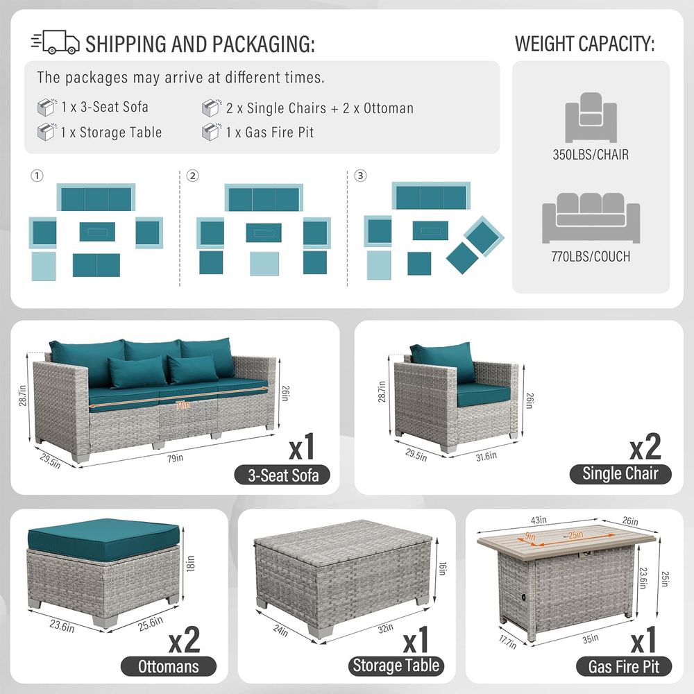 6-Piece Grey Wicker Outdoor Pa - Outdoor Furniture Fire Pit 评论和价格