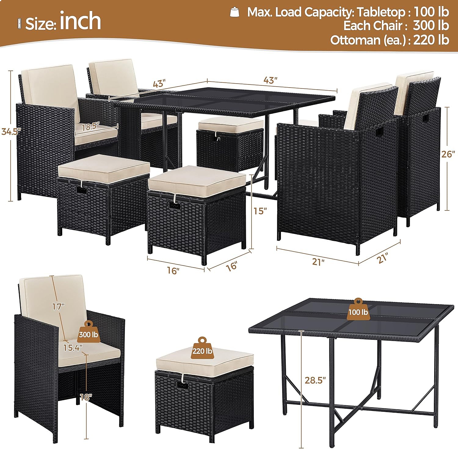 9-Piece Patio Dining Set Outdo - Outdoor Furniture Dining Set 评论和价格