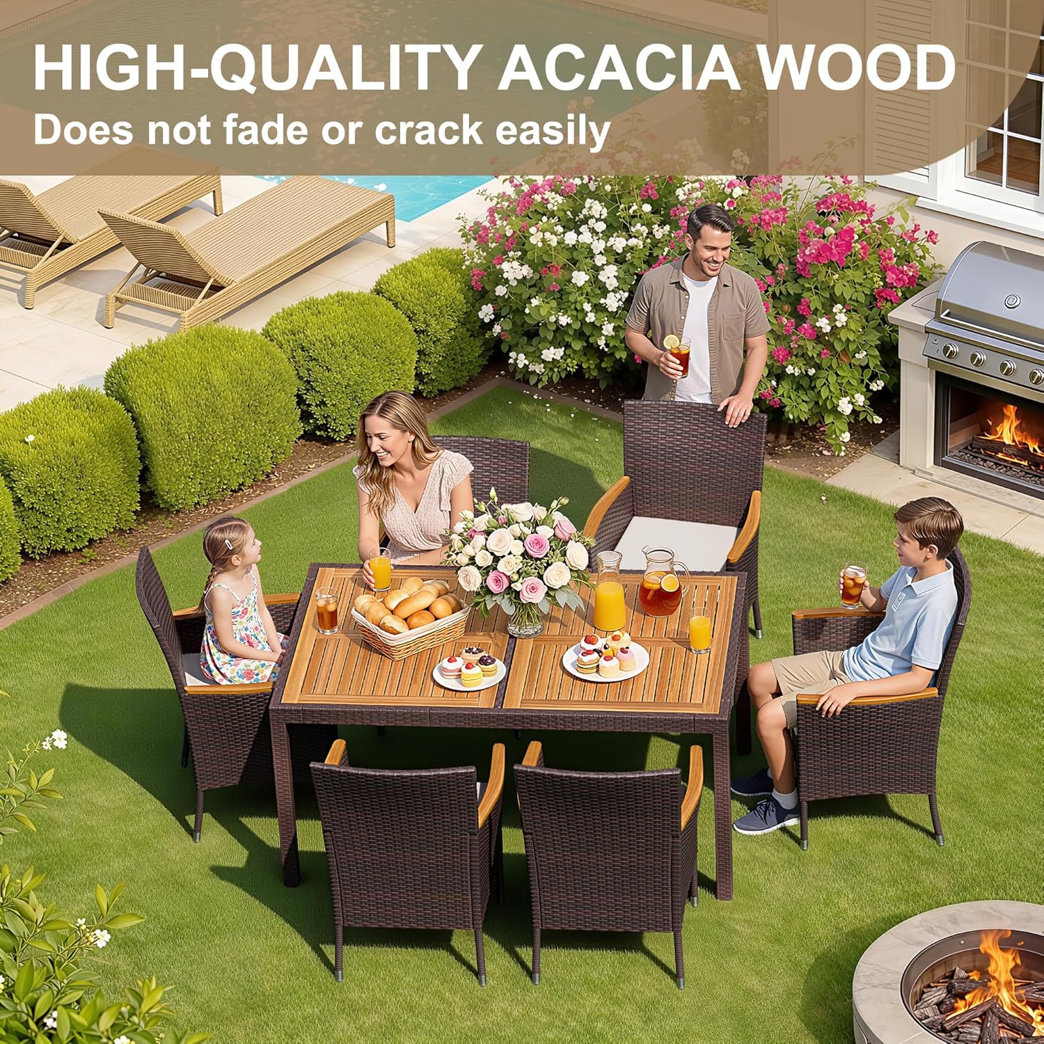 7 Piece Patio Dining Set Acaci - Outdoor Furniture Dining Set 评论和价格
