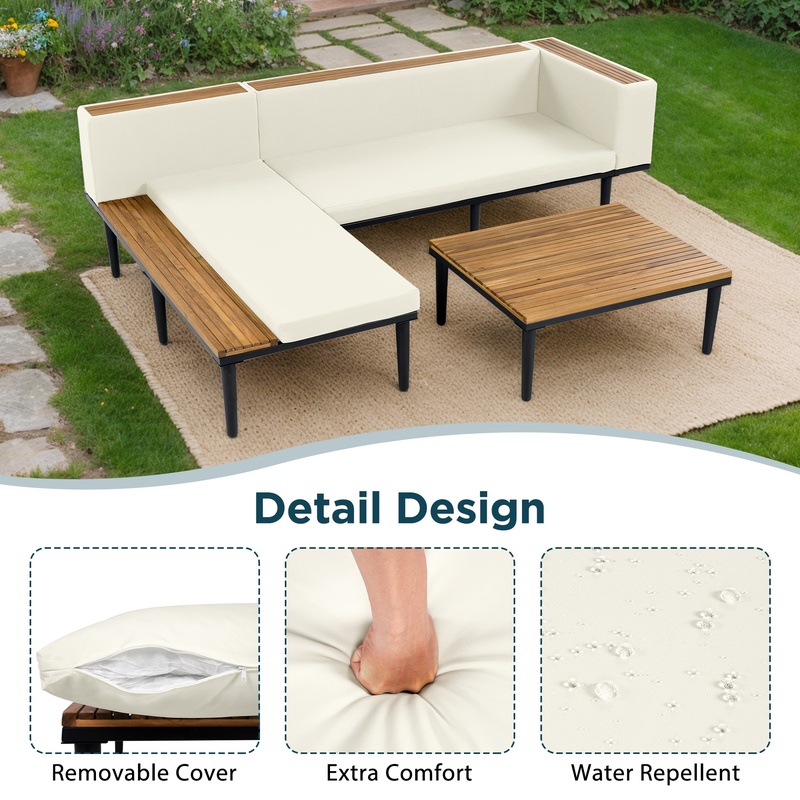 Beige L-Shaped Acacia Wood Pat - Outdoor Furniture L Shape 评论和价格