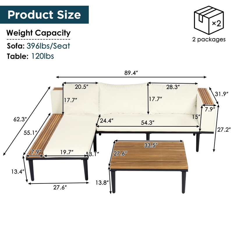 Beige L-Shaped Acacia Wood Pat - Outdoor Furniture L Shape 评论和价格