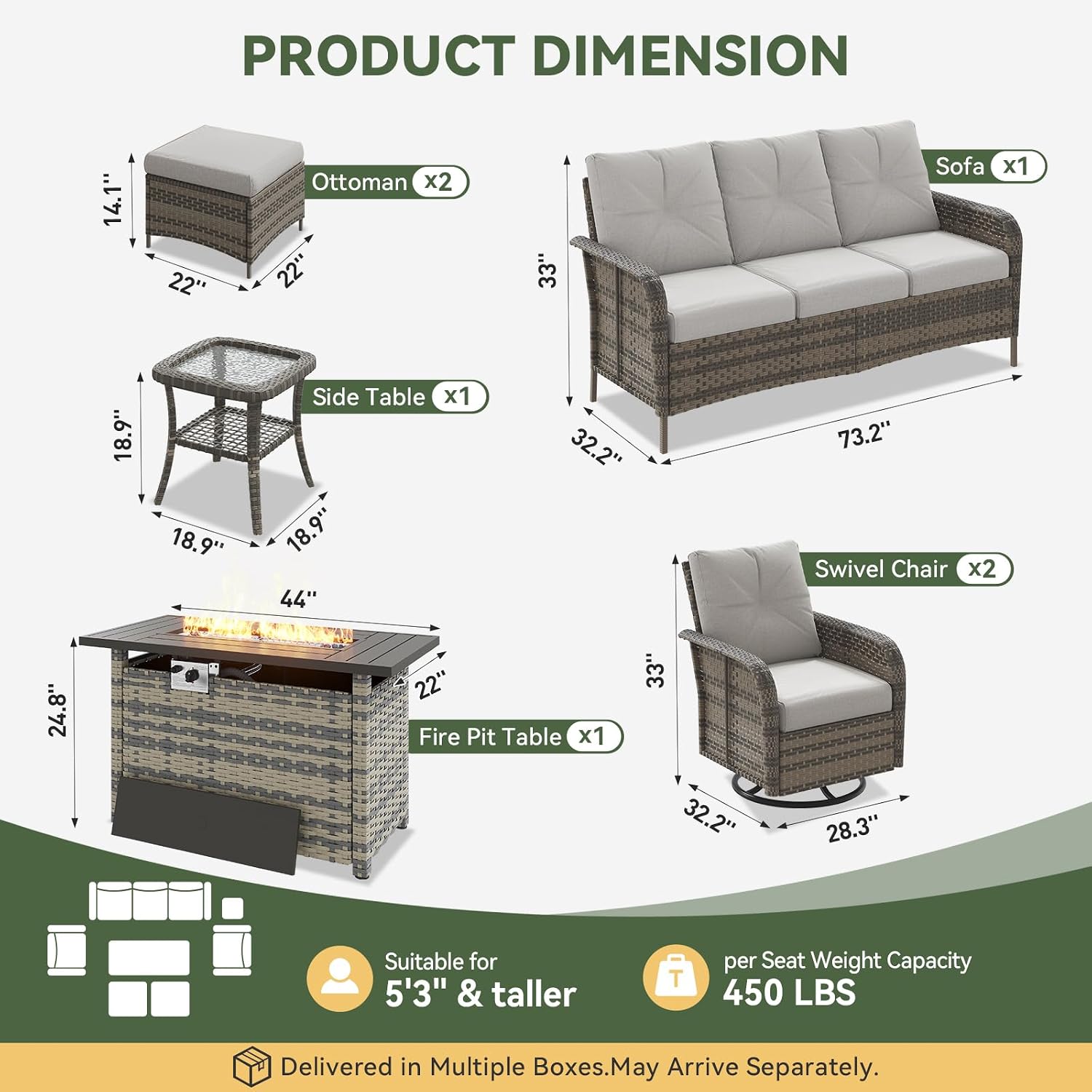 7-Piece Wicker Patio Set with  - Outdoor Furniture Fire Pit 评论和价格