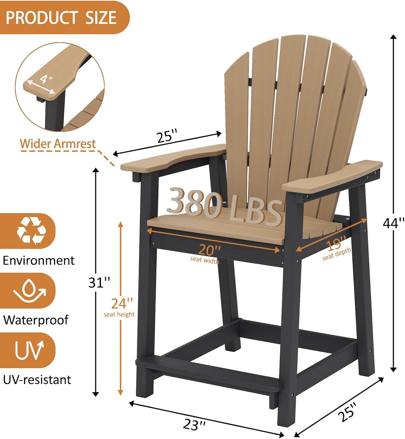 Set of 2 Bar Height Adirondack - Outdoor Furniture Fire Pit 评论和价格