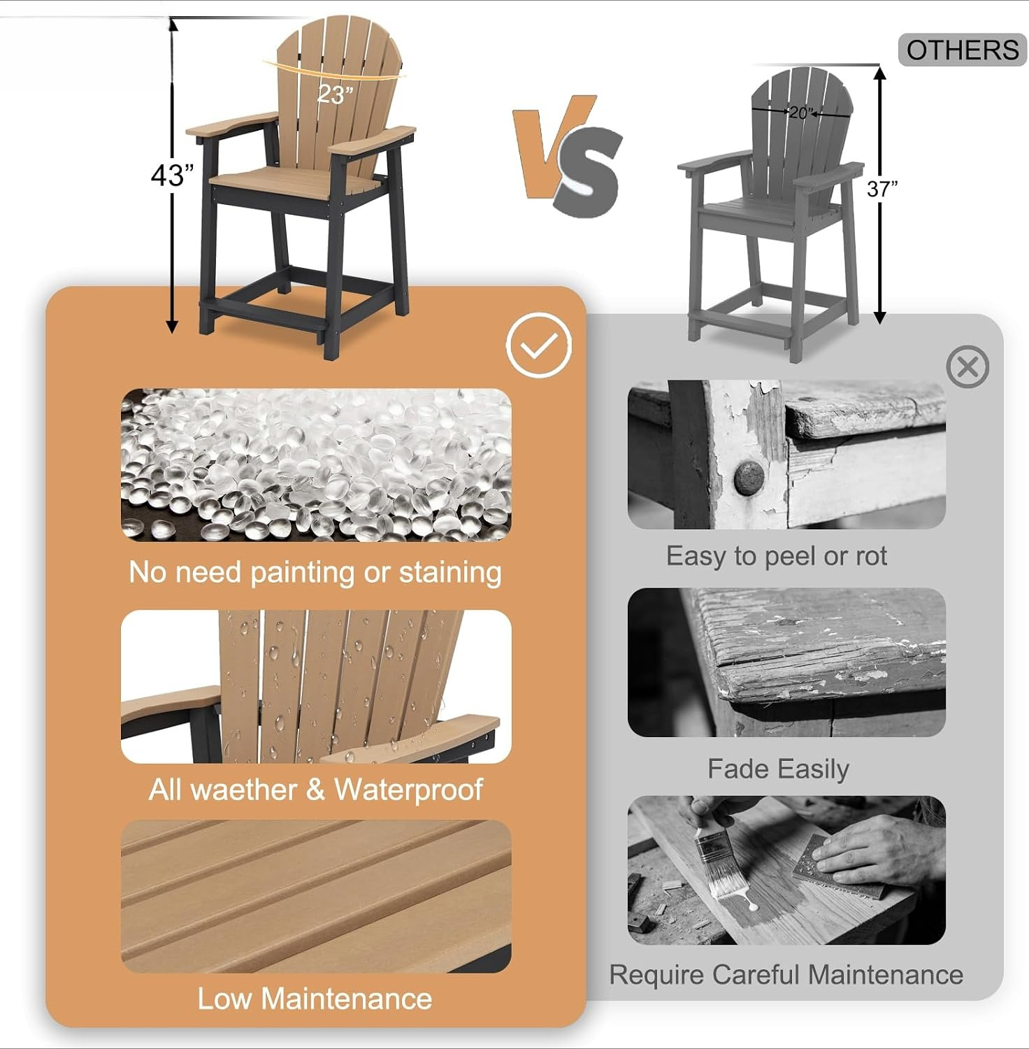 Set of 2 Bar Height Adirondack - Outdoor Furniture Fire Pit 评论和价格