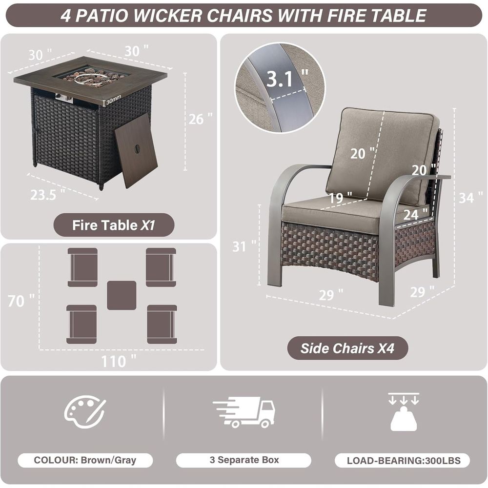 5-Piece Patio Furniture Set wi - Outdoor Furniture Fire Pit 评论和价格