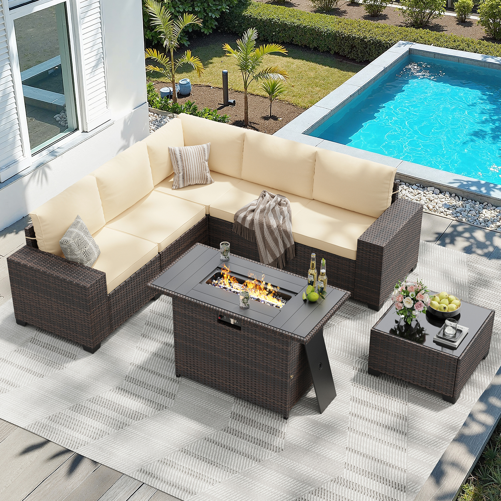 7 Piece Patio Furniture Set wi - Outdoor Furniture Fire Pit 评论和价格