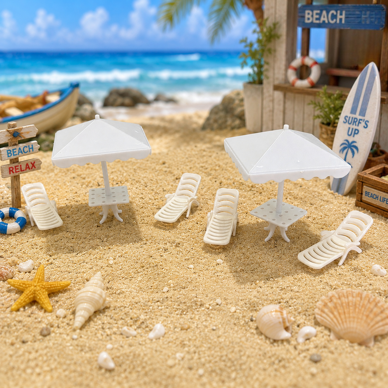 6pcs Miniature Beach Lounge Ch - Outdoor Furniture Lounge 评论和价格