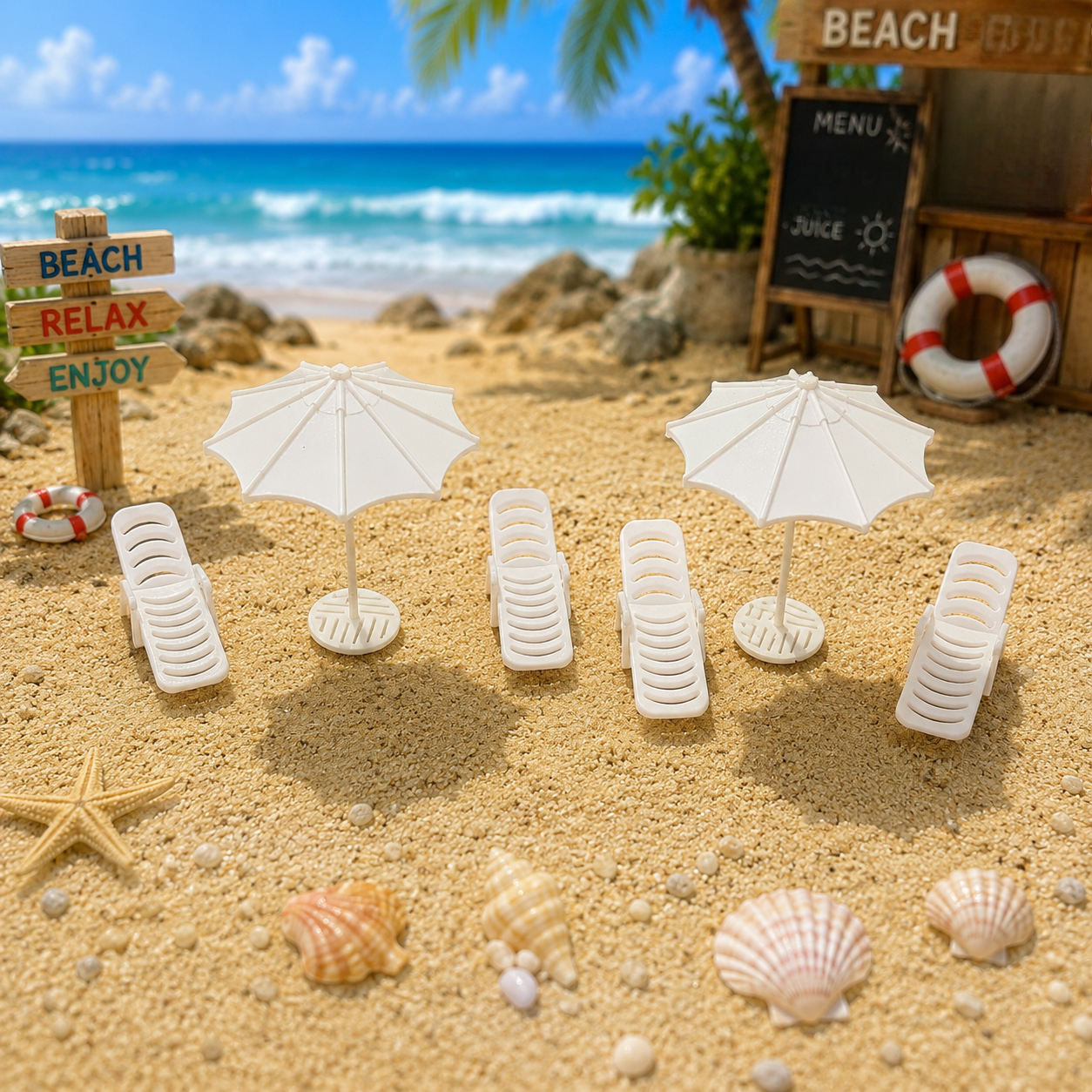 6pcs Miniature Beach Lounge Ch - Outdoor Furniture Lounge 评论和价格