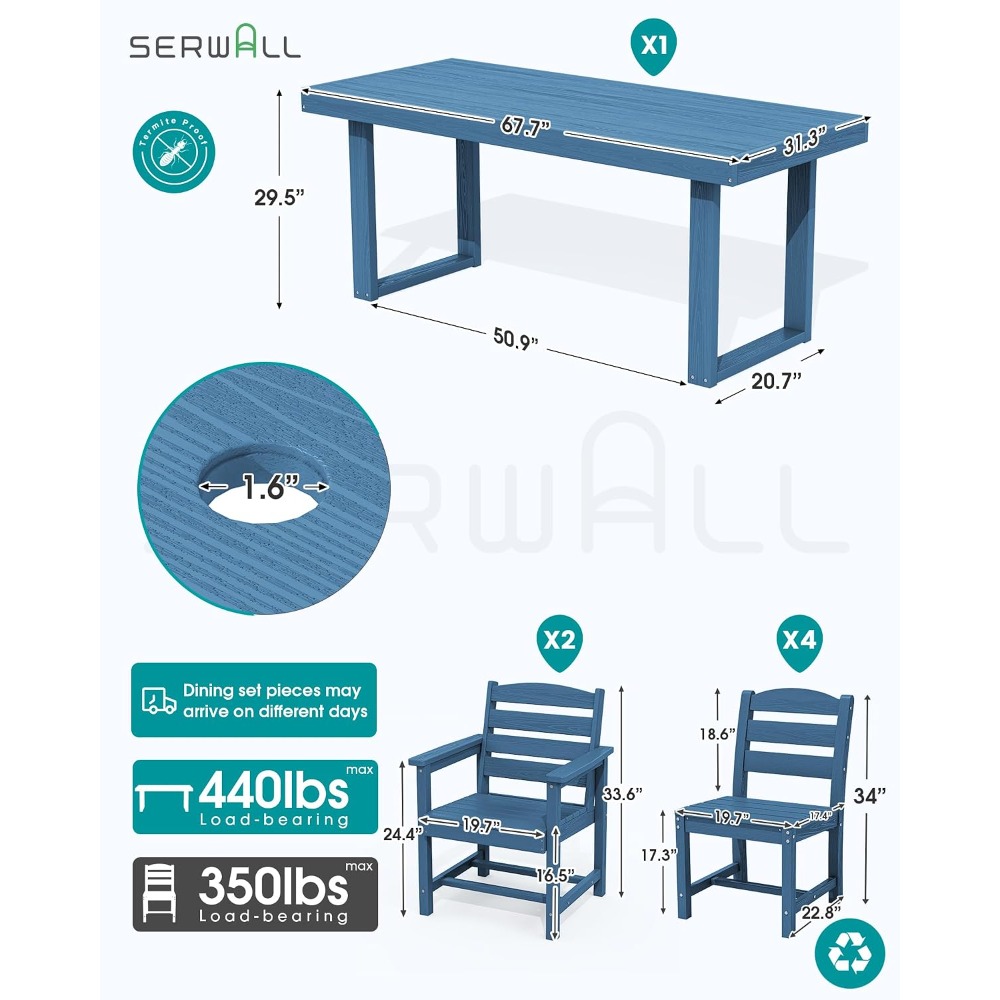 HDPE Outdoor Dining Set for 6, - Outdoor Furniture Dining Set 评论和价格